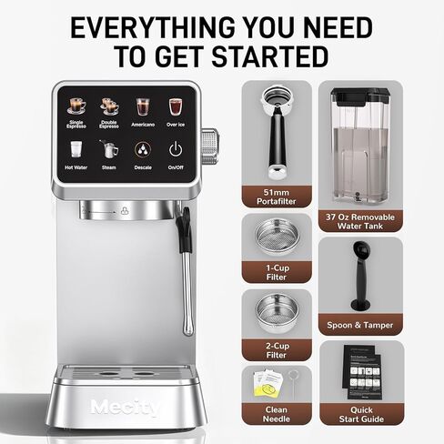 Mecity 20 Bar Espresso Machine with Milk Frother, Touchscreen Coffee Maker for Espresso, Americano & Over Ice Coffee, Compact Stainless Steel Latte & Cappuccino Maker in Kuwait