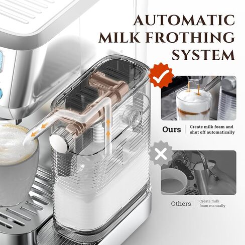 AMZCHEF Espresso Machine with Upgraded Automatic Milk Frother, 20 Bar Cappuccino & Latte Maker with LCD Display, Dual Wall Filters, Metallic Silver – Ideal Home Gift in Kuwait