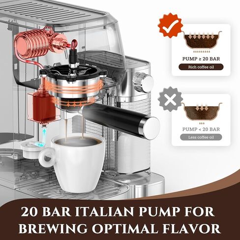 AMZCHEF Espresso Machine with Upgraded Automatic Milk Frother, 20 Bar Cappuccino & Latte Maker with LCD Display, Dual Wall Filters, Metallic Silver – Ideal Home Gift in Kuwait