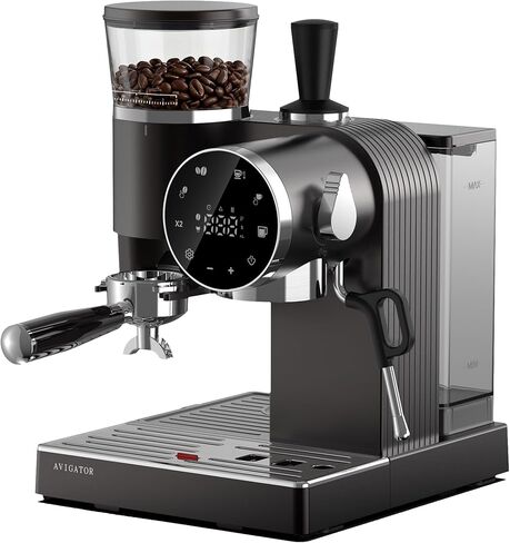 20 Bar Espresso Machine | LED Screen Touch Control | 6 Level Adjustable Grinder | Drip Coffee & Cold Brew, Milk Frother, Assisted Tamper & Built-In Accessory Storage Box | 50oz Tank in Kuwait