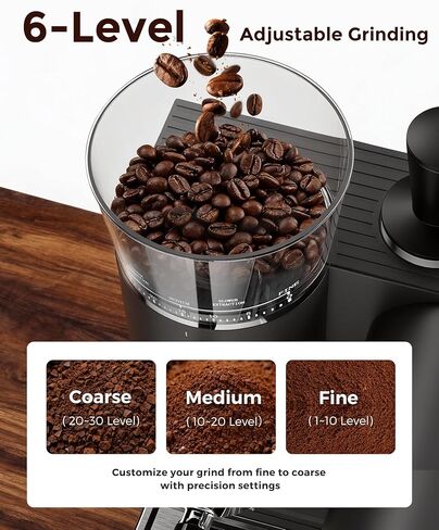 20 Bar Espresso Machine | LED Screen Touch Control | 6 Level Adjustable Grinder | Drip Coffee & Cold Brew, Milk Frother, Assisted Tamper & Built-In Accessory Storage Box | 50oz Tank in Kuwait