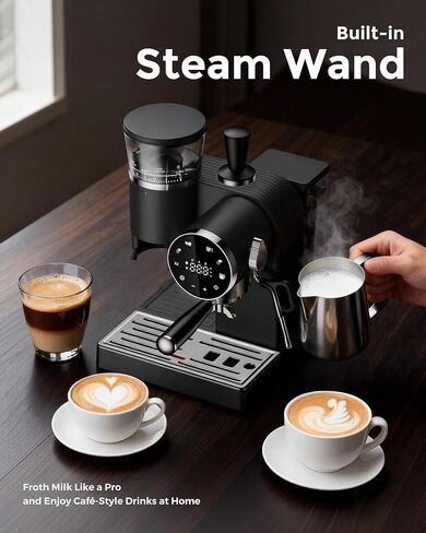 20 Bar Espresso Machine | LED Screen Touch Control | 6 Level Adjustable Grinder | Drip Coffee & Cold Brew, Milk Frother, Assisted Tamper & Built-In Accessory Storage Box | 50oz Tank in Kuwait