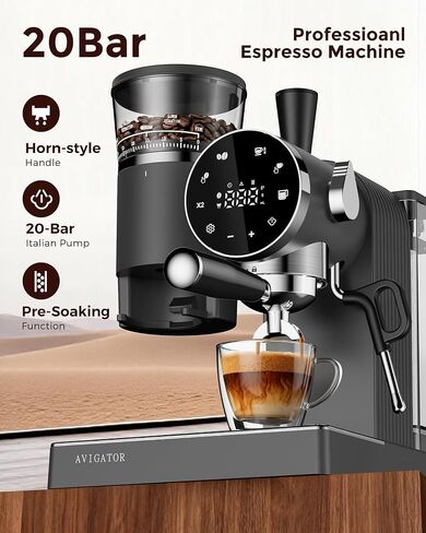 20 Bar Espresso Machine | LED Screen Touch Control | 6 Level Adjustable Grinder | Drip Coffee & Cold Brew, Milk Frother, Assisted Tamper & Built-In Accessory Storage Box | 50oz Tank in Kuwait