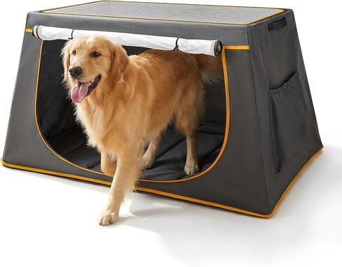 43 Inch Collapsible Travel Dog Crate for Medium Large Dogs, Portable Travel Kennel with Storage Pocket, Mesh Windows for Indoor & Outdoor Travel, 43.3" L x 24 "W x 16.14 "H, Dark Grey in Kuwait