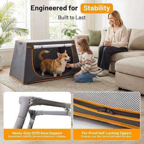 43 Inch Collapsible Travel Dog Crate for Medium Large Dogs, Portable Travel Kennel with Storage Pocket, Mesh Windows for Indoor & Outdoor Travel, 43.3" L x 24 "W x 16.14 "H, Dark Grey in Kuwait