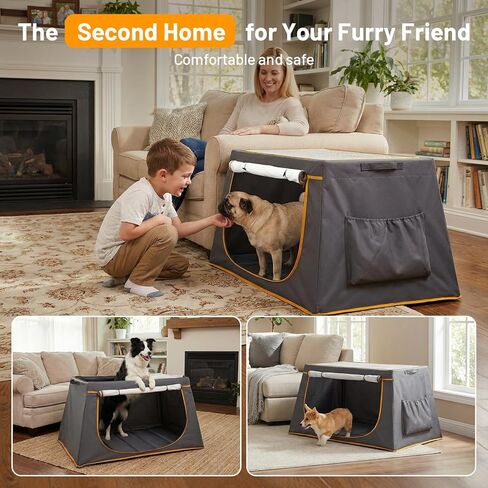43 Inch Collapsible Travel Dog Crate for Medium Large Dogs, Portable Travel Kennel with Storage Pocket, Mesh Windows for Indoor & Outdoor Travel, 43.3" L x 24 "W x 16.14 "H, Dark Grey in Kuwait