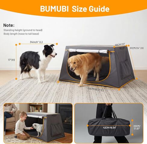 43 Inch Collapsible Travel Dog Crate for Medium Large Dogs, Portable Travel Kennel with Storage Pocket, Mesh Windows for Indoor & Outdoor Travel, 43.3" L x 24 "W x 16.14 "H, Dark Grey in Kuwait
