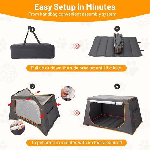 43 Inch Collapsible Travel Dog Crate for Medium Large Dogs, Portable Travel Kennel with Storage Pocket, Mesh Windows for Indoor & Outdoor Travel, 43.3" L x 24 "W x 16.14 "H, Dark Grey in Kuwait