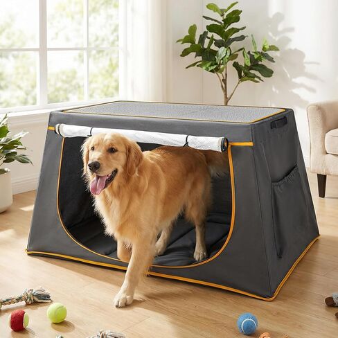 43 Inch Collapsible Travel Dog Crate for Medium Large Dogs, Portable Travel Kennel with Storage Pocket, Mesh Windows for Indoor & Outdoor Travel, 43.3" L x 24 "W x 16.14 "H, Dark Grey in Kuwait