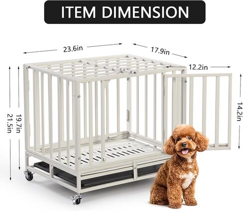 24 Inch Heavy Duty Dog Crate Cage Escape Proof Steel Kennel for High Anxiety Dogs with Sturdy Locks and Removable Tray, Small Dog Crate, White in Kuwait
