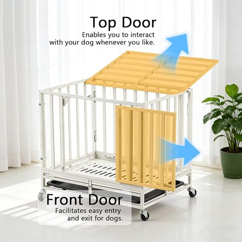 24 Inch Heavy Duty Dog Crate Cage Escape Proof Steel Kennel for High Anxiety Dogs with Sturdy Locks and Removable Tray, Small Dog Crate, White in Kuwait