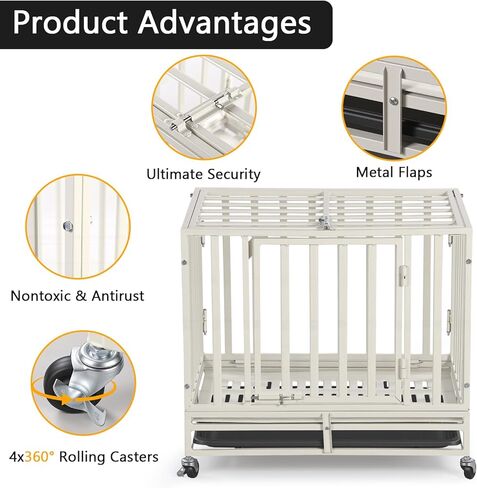 24 Inch Heavy Duty Dog Crate Cage Escape Proof Steel Kennel for High Anxiety Dogs with Sturdy Locks and Removable Tray, Small Dog Crate, White in Kuwait