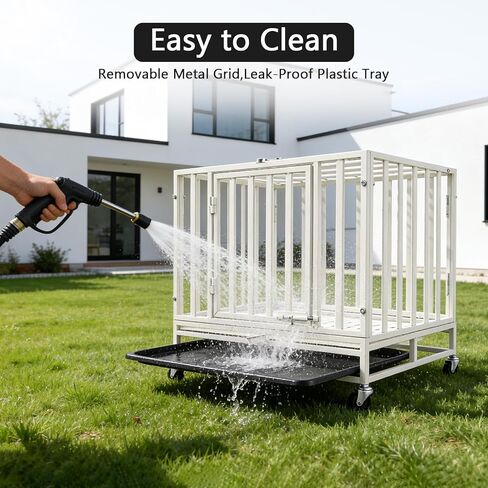 24 Inch Heavy Duty Dog Crate Cage Escape Proof Steel Kennel for High Anxiety Dogs with Sturdy Locks and Removable Tray, Small Dog Crate, White in Kuwait
