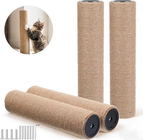 4 Pcs M8 cat Scratching Post Replacement Jute, 11.8x3.5IN Natural Sisal Wrapping Post for Cat Tree, Durable cat Scratching Post for Indoor Cats, Climbing, Scratching, Playing Pet Furniture Accessory in Kuwait