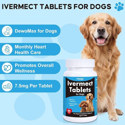 Ivermect Tablets for Dogs, Dog Heart Health Support & Canine Wellness Supplement, Immune Support for Dogs, Monthly Care Formula, High Purity, 100 Tablets in Kuwait