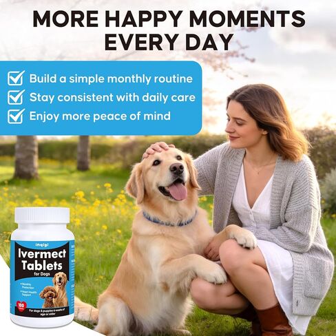 Ivermect Tablets for Dogs, Dog Heart Health Support & Canine Wellness Supplement, Immune Support for Dogs, Monthly Care Formula, High Purity, 100 Tablets in Kuwait