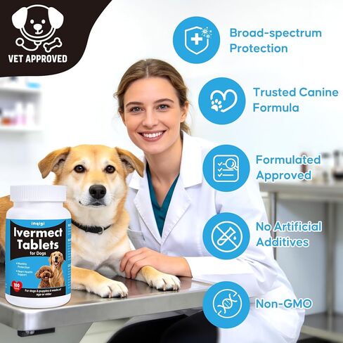 Ivermect Tablets for Dogs, Dog Heart Health Support & Canine Wellness Supplement, Immune Support for Dogs, Monthly Care Formula, High Purity, 100 Tablets in Kuwait