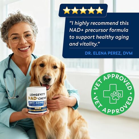STRELLALAB NAD+ for Dogs - Longevity Supplement - Quercetin, NMN, Resveratrol - Energy Booster for Senior Dogs, Canine Cognitive Supplement for Brain Health - Paw Aging Support Chews - 90Ct in Kuwait