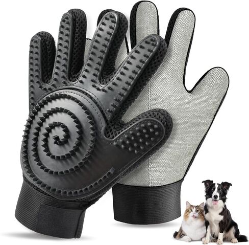 2-in-1 Upgrated Dual Sided Pet Hair Removal Glove, Gentle Deshedding Brushes for Dogs & Cats with Long and Short Fur, Reusable Electrostatic Pet Hair Remover Gloves for Sofa Clothing Cat Beds - 1 Pair in Kuwait