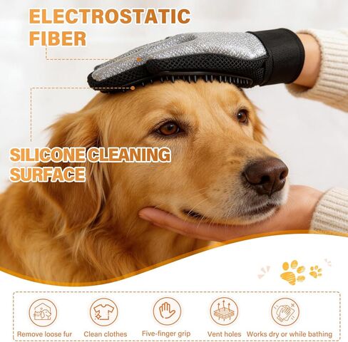 2-in-1 Upgrated Dual Sided Pet Hair Removal Glove, Gentle Deshedding Brushes for Dogs & Cats with Long and Short Fur, Reusable Electrostatic Pet Hair Remover Gloves for Sofa Clothing Cat Beds - 1 Pair in Kuwait