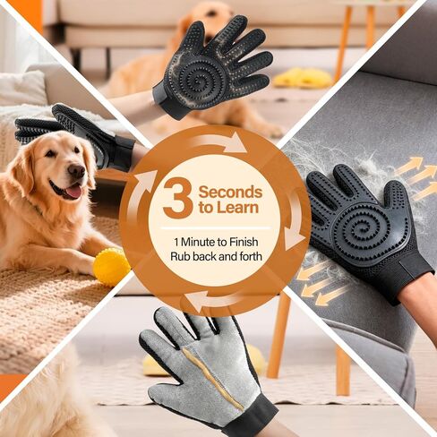 2-in-1 Upgrated Dual Sided Pet Hair Removal Glove, Gentle Deshedding Brushes for Dogs & Cats with Long and Short Fur, Reusable Electrostatic Pet Hair Remover Gloves for Sofa Clothing Cat Beds - 1 Pair in Kuwait
