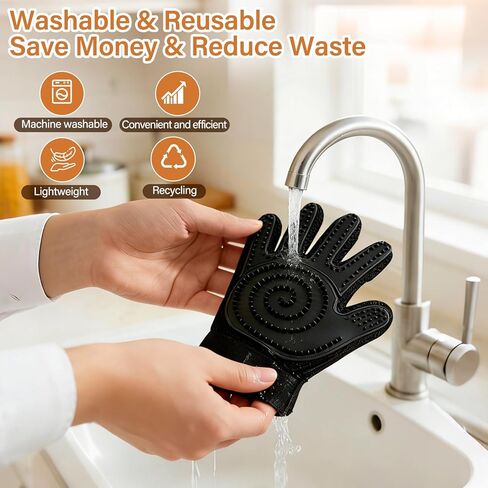2-in-1 Upgrated Dual Sided Pet Hair Removal Glove, Gentle Deshedding Brushes for Dogs & Cats with Long and Short Fur, Reusable Electrostatic Pet Hair Remover Gloves for Sofa Clothing Cat Beds - 1 Pair in Kuwait