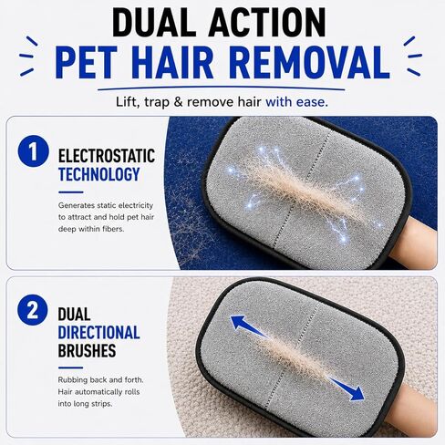 Pet Hair Removal Glove for Dogs & Cats, Newly Upgraded Reusable Electrostatic Pet Hair Remover Tool for Couch, Furniture, Bedding, Clothing & Car Seats in Saudi Arabia