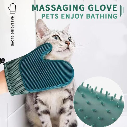 قفاز فراء القطط 2 في 1 وقفاز لإزالة شعر الحيوانات الأليفة، قفاز للعناية بالكلاب لتساقط الشعر والتدليك، قفاز فعال لإزالة شعر الحيوانات الأليفة للأريكة النظيفة والسجاد [أزرق/مفرد] in Kuwait