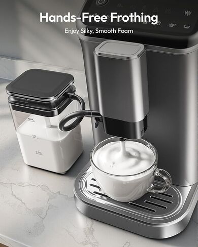 EUHOMY Fully Automatic Espresso Machine, 20 Bar Coffee Maker with Grinder and Integrated Milk Frother, Automatic Espresso Machine with Touch Screen, 15-Grind Settings Coffee Machine for Home, Silver in Saudi Arabia