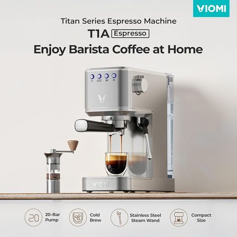ماكينة اسبريسو VIOMI T1 20 بار، ماكينة صنع اسبريسو مدمجة مع رغوة الحليب، ماكينة قهوة مع خزان مياه قابل للإزالة 37oz، ماكينات قهوة اكسبريسو لباريستا المنزلي، ماكينة لاتيه وكابتشينو، فضي in Kuwait