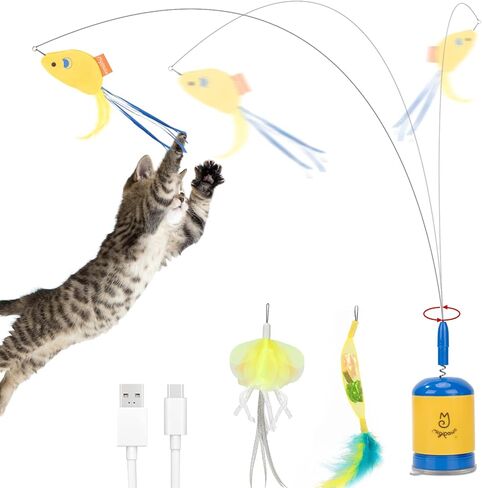 Migipaws Interactive Automatic Cat Teaser Wand Toy with Strong Suction Cup, 70cm Flexible Wire & DIY Bending Design, Rechargeable Cat Exercise Toy with Auto Timer for Indoor Cats (White) in Kuwait