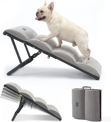 Veehoo Dog Ramp for Bed Couch for Small to Large Dog, Foldable Ramp for Dogs to Get on Bed 5 Adjustable Height from 12" to 20", Pet Cat Stairs Doggy Steps Non Slip with Metal Frame, Up to 130lbs in Kuwait