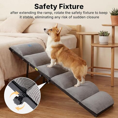Veehoo Dog Ramp for Bed Couch for Small to Large Dog, Foldable Ramp for Dogs to Get on Bed 5 Adjustable Height from 12" to 20", Pet Cat Stairs Doggy Steps Non Slip with Metal Frame, Up to 130lbs in Kuwait