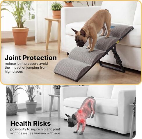 Veehoo Dog Ramp for Bed Couch for Small to Large Dog, Foldable Ramp for Dogs to Get on Bed 5 Adjustable Height from 12" to 20", Pet Cat Stairs Doggy Steps Non Slip with Metal Frame, Up to 130lbs in Kuwait
