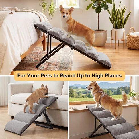 Veehoo Dog Ramp for Bed Couch for Small to Large Dog, Foldable Ramp for Dogs to Get on Bed 5 Adjustable Height from 12" to 20", Pet Cat Stairs Doggy Steps Non Slip with Metal Frame, Up to 130lbs in Kuwait