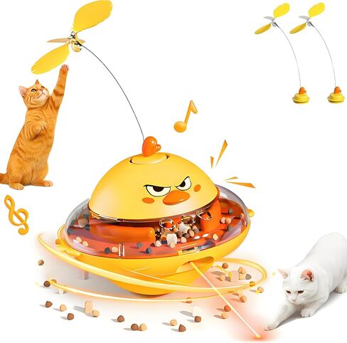 hooroor 4-in-1 Automatic Cat Toy Gift for Cat Owners, Interactive Laser & Feather Teaser with Bird Sounds, Treat Reward, Self-Balancing 360° Spinning Enrichment Exercise Toy for Bored Indoor Cats in Saudi Arabia