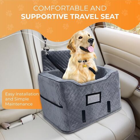 CozyCruiser Dog Car Seat for Small & Medium Dogs – Elevated Booster Seat with Adjustable Safety Leash, Double Seat Belt Protection, Soft Plush Fabric & Storage Pockets – Fits Most Cars, SUVs & Trucks in Kuwait