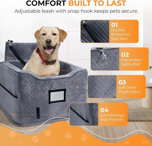 CozyCruiser Dog Car Seat for Small & Medium Dogs – Elevated Booster Seat with Adjustable Safety Leash, Double Seat Belt Protection, Soft Plush Fabric & Storage Pockets – Fits Most Cars, SUVs & Trucks in Kuwait