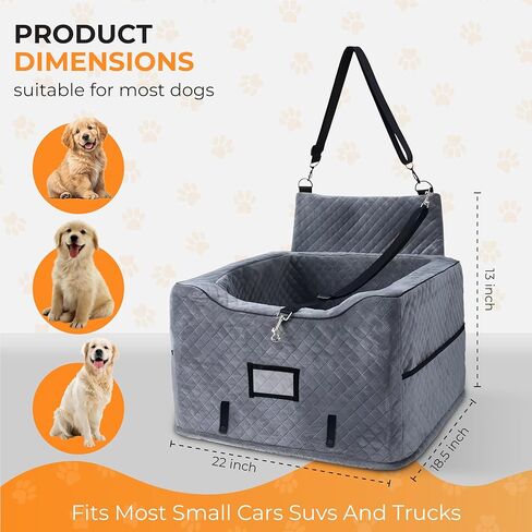 CozyCruiser Dog Car Seat for Small & Medium Dogs – Elevated Booster Seat with Adjustable Safety Leash, Double Seat Belt Protection, Soft Plush Fabric & Storage Pockets – Fits Most Cars, SUVs & Trucks in Kuwait