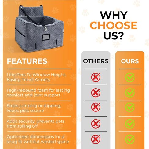 CozyCruiser Dog Car Seat for Small & Medium Dogs – Elevated Booster Seat with Adjustable Safety Leash, Double Seat Belt Protection, Soft Plush Fabric & Storage Pockets – Fits Most Cars, SUVs & Trucks in Kuwait