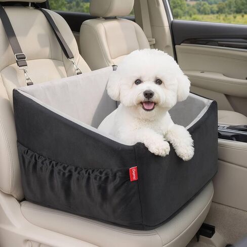 BurgeonNest Dog Car Seat for Small Dogs Under 25 lbs, Puppy Booster Car Seat Fully Detachable and Washable Dog Bed with Storage Pockets Portable Carrier (Black Grey) in Kuwait