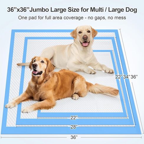 Upgraded 4XL 36"x36" 6 Layers Dog Pee Pads, Ultra Absorbent Pee Pads, Absorb up to 12 Cups, Leak-Proof & Quick Dry Puppy Pads for Puppy,Surgery, Older,Cats, Rabbits,30 Counts in Kuwait