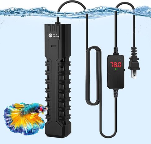 سخان حوض السمك الغاطس AquaMiracle مع شاشة LED رقمية لدرجة الحرارة، سخان خزان الأسماك مع حماية من الجفاف ودرجة الحرارة الزائدة، لأحواض المياه المالحة في المياه العذبة (200 وات/20-40 جالون) in Kuwait