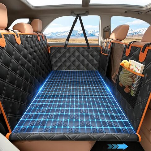 KYG Back Seat Extender for Dogs, Hard Bottom Dog Car Seat Cover for Back Seat Waterproof with Mesh Window and Storage Pocket, Dog Hammock for Cars & SUVs in Kuwait