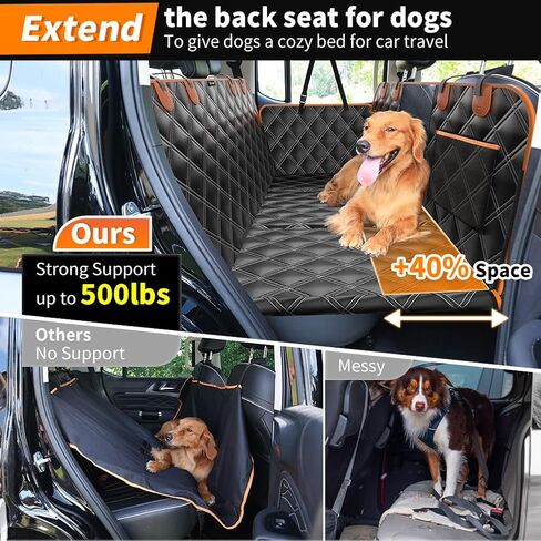 KYG Back Seat Extender for Dogs, Hard Bottom Dog Car Seat Cover for Back Seat Waterproof with Mesh Window and Storage Pocket, Dog Hammock for Cars & SUVs in Kuwait