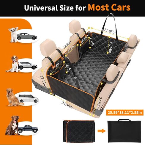 KYG Back Seat Extender for Dogs, Hard Bottom Dog Car Seat Cover for Back Seat Waterproof with Mesh Window and Storage Pocket, Dog Hammock for Cars & SUVs in Kuwait