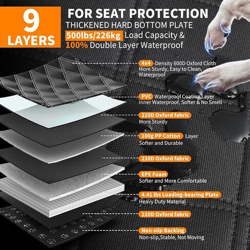 KYG Back Seat Extender for Dogs, Hard Bottom Dog Car Seat Cover for Back Seat Waterproof with Mesh Window and Storage Pocket, Dog Hammock for Cars & SUVs in Kuwait