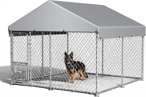 GarveeLife Dog Kennel Outdoor with Waterproof Cover, Outdoor Dog Enclosure with 360° Rotating Feeding Bowls, Dog Kennel Outside for Backyard, 7.5ftx7.5ftx6.6ft in Saudi Arabia