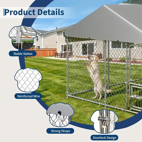 GarveeLife Dog Kennel Outdoor with Waterproof Cover, Outdoor Dog Enclosure with 360° Rotating Feeding Bowls, Dog Kennel Outside for Backyard, 7.5ftx7.5ftx6.6ft in Saudi Arabia