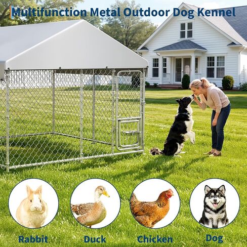 GarveeLife Dog Kennel Outdoor with Waterproof Cover, Outdoor Dog Enclosure with 360° Rotating Feeding Bowls, Dog Kennel Outside for Backyard, 7.5ftx7.5ftx6.6ft in Saudi Arabia